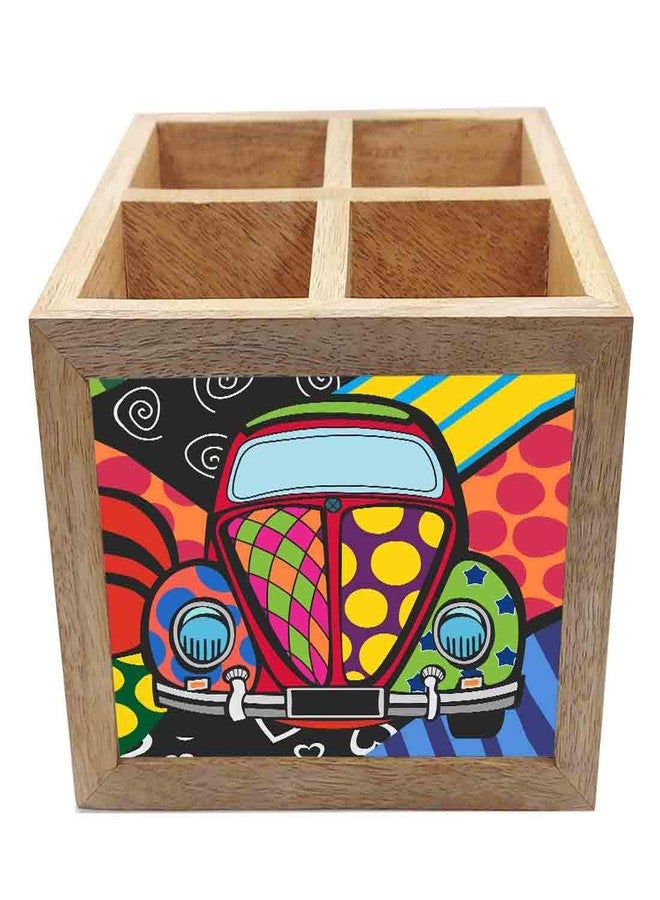 Nutcase Wooden Cutlery Stand Holder Silverware Caddy Spoons Forks Knives Organizer for Dining Table & Kitchen -Made in India-Spoons NOT Included - Taxi Art - Image 3